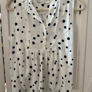 LOFT Black and White Polka Dot Sleeveless Top